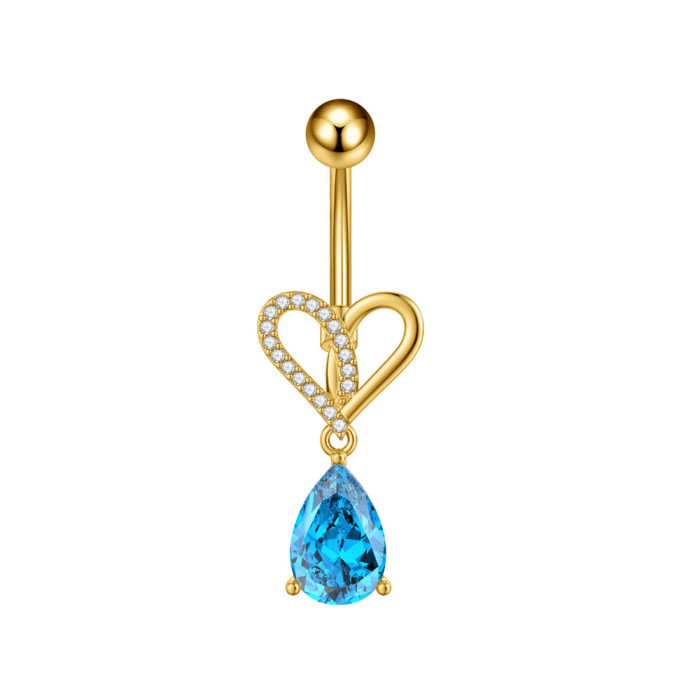 European and American Cross-Border New Stainless Steel Zircon Belly Button Ring Fashionable Personality Oil Drop Micro-Inlaid Belly Button Ring Belly Button Stud