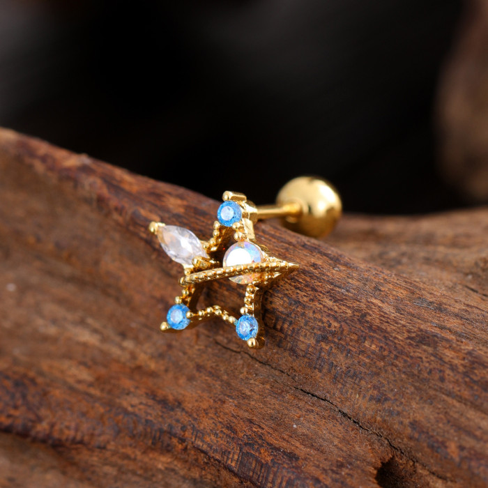 Stainless Steel Rod Copper Micro Inlaid Zircon Ear Bone Studs Exquisite Simple Cross-Border Ear Studs Piercing Jewelry 0.8*6*4mm