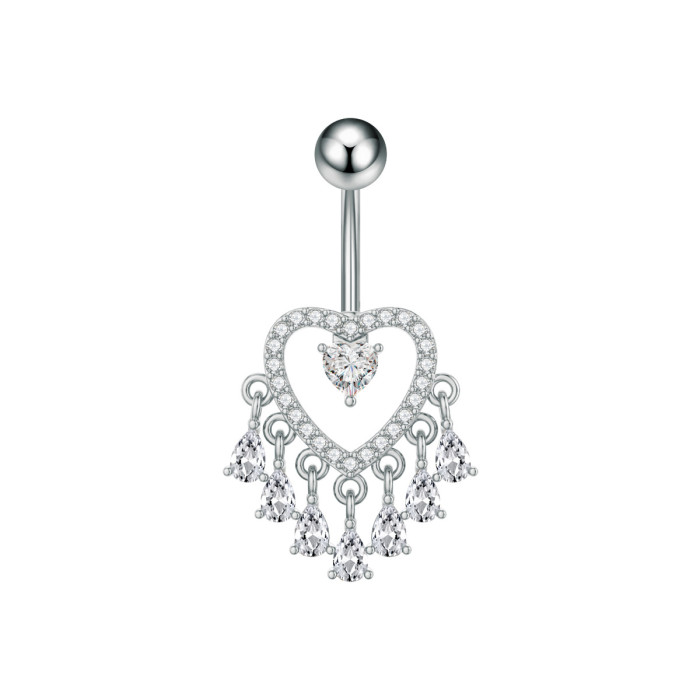 Cross-Border Stainless Steel Belly Button Ring Zircon Micro-Inlaid Little Panda Round Small Water Drop Personality Belly Button Piercing Jewelry