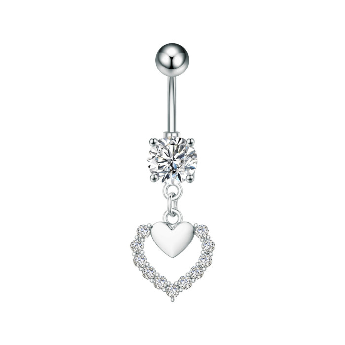 European and American Cross-Border New Stainless Steel Zircon Belly Button Ring Heart Series Micro-Inlaid Belly Button Piercing Jewelry Wholesale