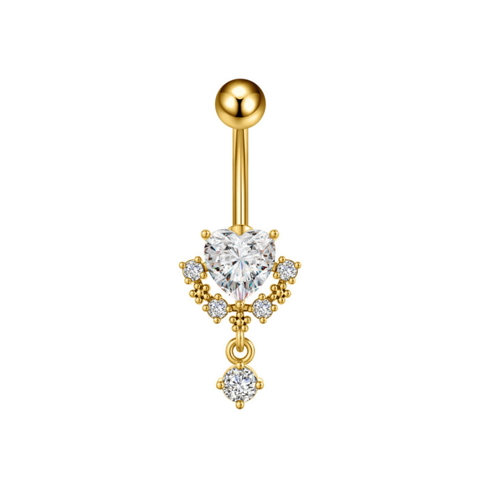 European and American Cross-Border New Stainless Steel Zircon Belly Button Ring Fashionable Personality Oil Drop Micro-Inlaid Belly Button Ring Belly Button Stud