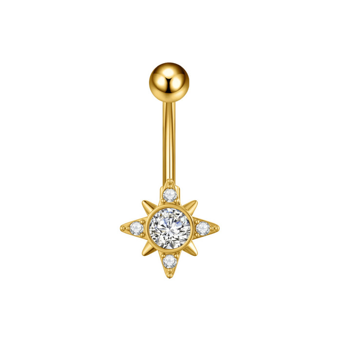 Cross-Border E-commerce New Stainless Steel Zircon Belly Button Ring Belly Button Stud Butterfly Pearl Chain Belly Button Ring Online Wholesale