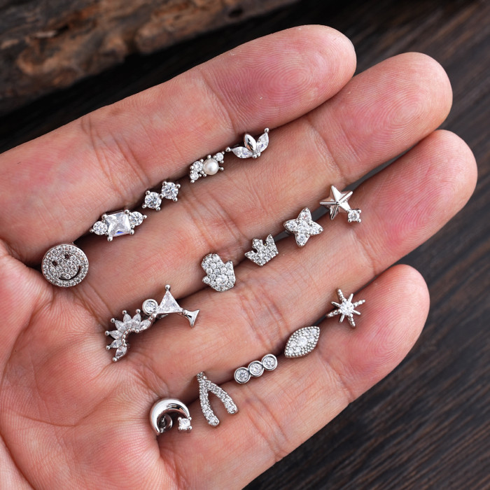 Minimalist Personality Stainless Steel Zircon Ear Bone Studs Exquisite Small Micro Inlaid Real Gold Electroplated Ear Studs 0.8*6*4mm
