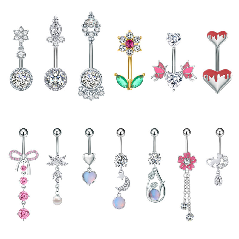 Cross-Border E-commerce New Zircon Belly Button Ring Oil Belly Button Piercing Jewelry Online Wholesale
