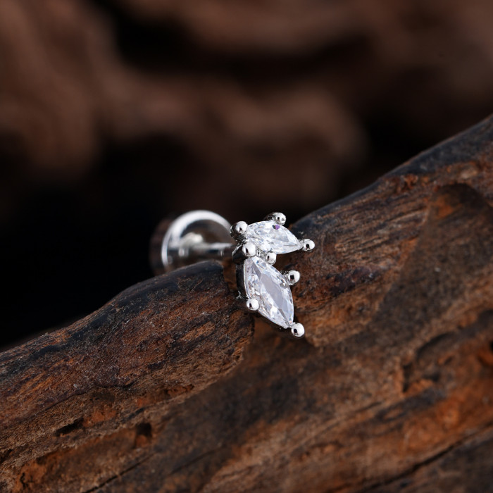 Cross-Border Minimalist Niche Micro Inlaid Zircon Ear Bone Studs Exquisite Real Gold Plated Ear Studs Piercing Jewelry 0.8*6*4mm