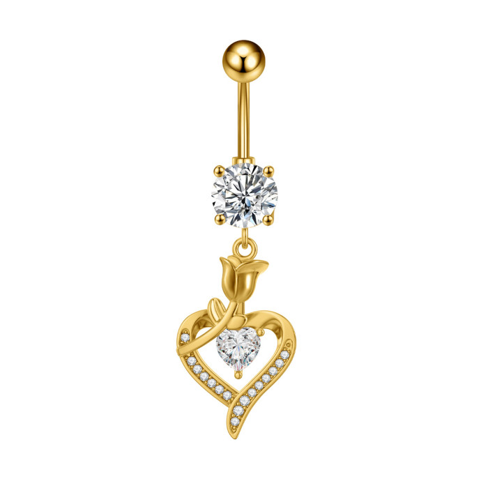 Amazon Cross-Border Belly Button Ring Butterfly Shiny Zircon Pendant Belly Button Stud European and American Piercing Jewelry In Stock Wholesale