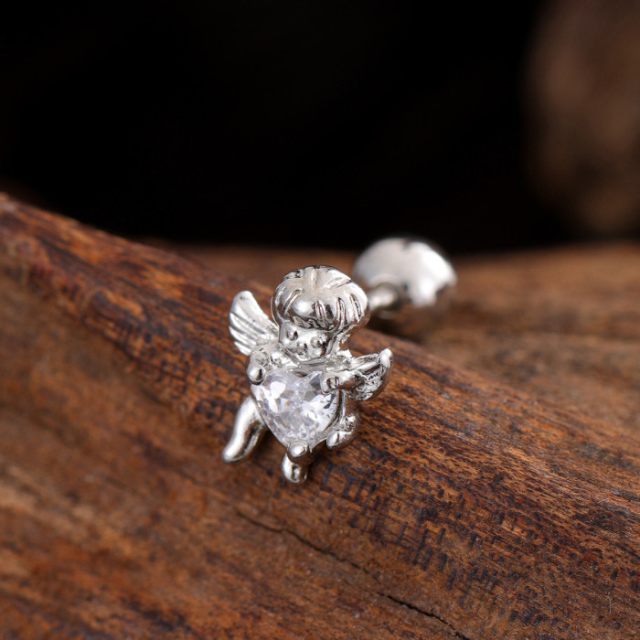 Stainless Steel Rod Copper Micro Inlaid Zircon Ear Bone Studs Exquisite Simple Cross-Border Ear Studs Piercing Jewelry 0.8*6*4mm