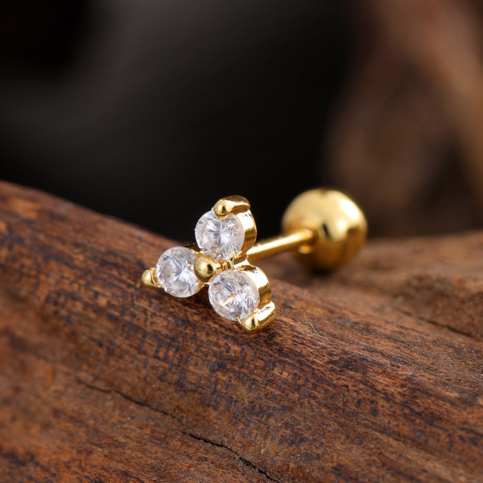 Stainless Steel Rod Copper Micro Inlaid Zircon Ear Bone Studs Exquisite Simple Cross-Border Ear Studs Piercing Jewelry 0.8*6*4mm