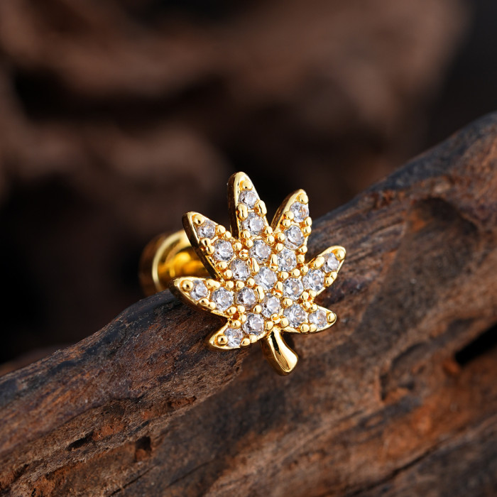 Elegant Simple Stainless Steel Zircon Ear Bone Stud Creative Fashion Real Gold Plated Ear Stud 0.8*6*4mm