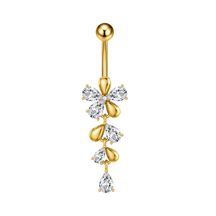 European and American Cross-Border New Stainless Steel Zircon Belly Button Ring Butterfly Chain Horse Eye Five-Leaf Flower Belly Button Stud Belly Button Ring