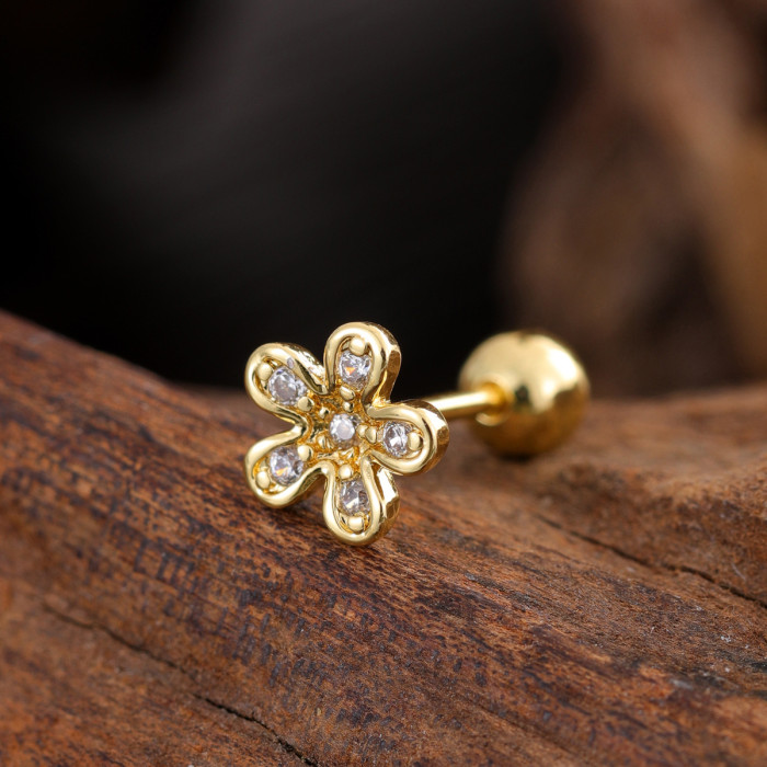 Stainless Steel Rod Copper Micro Inlaid Zircon Ear Bone Studs Exquisite Simple Cross-Border Ear Studs Piercing Jewelry 0.8*6*4mm