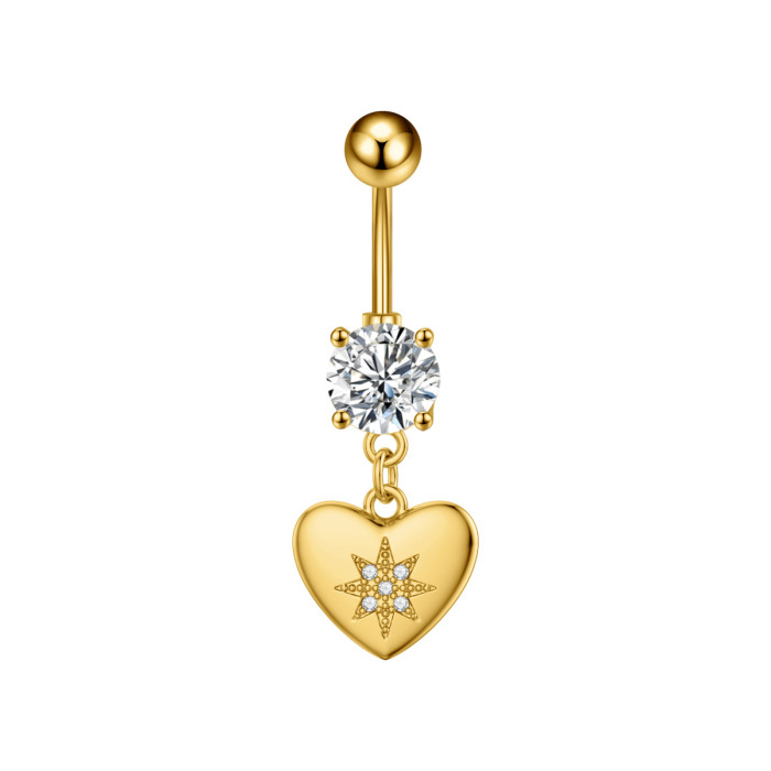 E-commerce New Stainless Steel Heart-Shaped Series Zircon Belly Button Ring Micro-Inlaid Belly Button Piercing Jewelr...