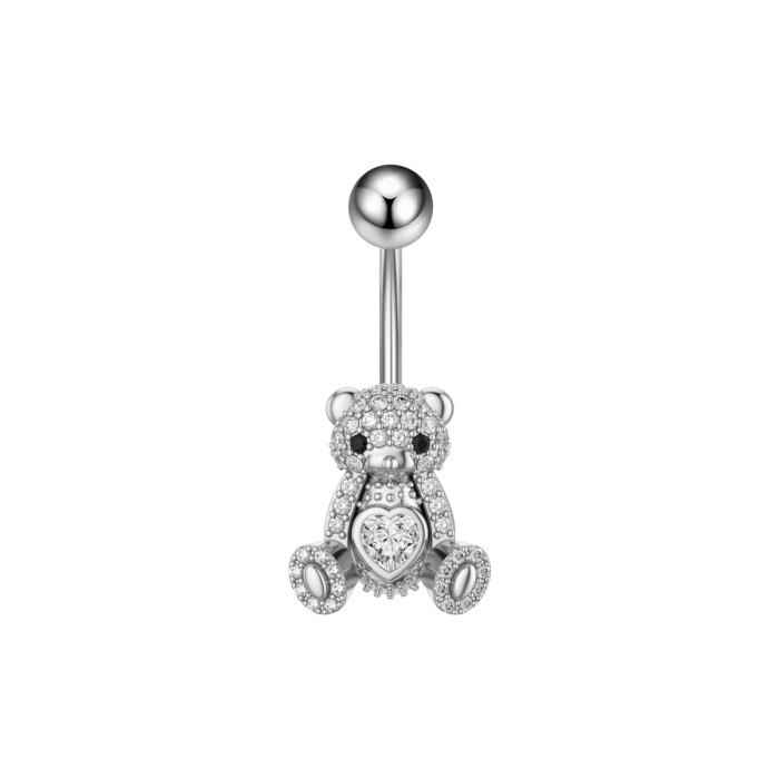 Cross-Border Stainless Steel Belly Button Ring Zircon Micro-Inlaid Little Panda Round Small Water Drop Personality Belly Button Piercing Jewelry