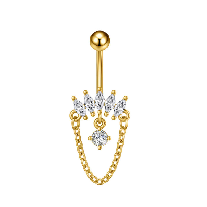 Cross-Border E-commerce New Stainless Steel Zircon Belly Button Ring Belly Button Stud Butterfly Pearl Chain Belly Button Ring Online Wholesale