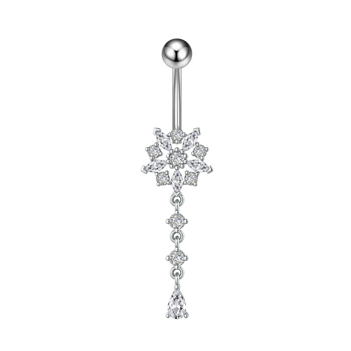 E-commerce New Cherry Pearl Moon One Arrow Through Heart Zircon Belly Button Ring Stainless Steel Zircon Belly Button...
