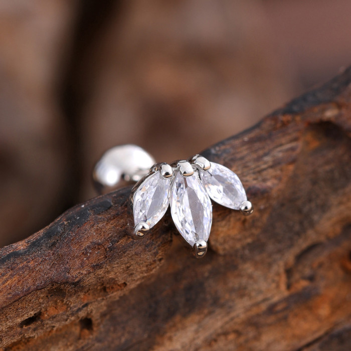 Minimalist Personality Stainless Steel Zircon Ear Bone Studs Exquisite Small Micro Inlaid Ear Studs Piercing Jewelry 0.8*6*4mm