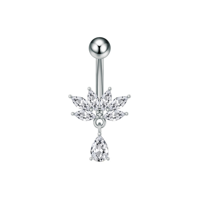 Cross-Border E-commerce New Stainless Steel Belly Button Ring Heart-Shaped Zircon Micro-Inlaid Marquise Chain Belly Button Piercing Jewelry