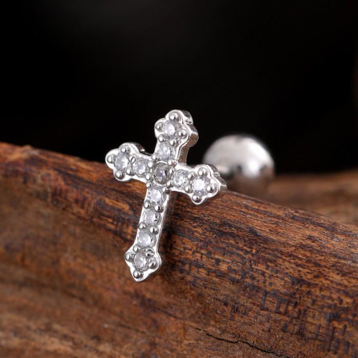 Stainless Steel Rod Copper Micro Inlaid Zircon Ear Bone Studs Exquisite Simple Cross-Border Ear Studs Piercing Jewelry 0.8*6*4mm