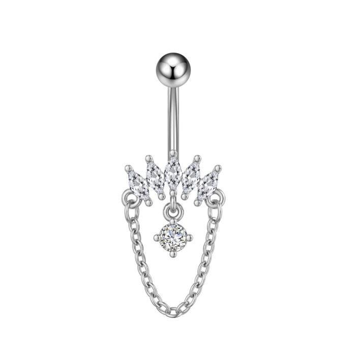 Cross-Border E-commerce New Stainless Steel Zircon Belly Button Ring Belly Button Stud Butterfly Pearl Chain Belly Button Ring Online Wholesale