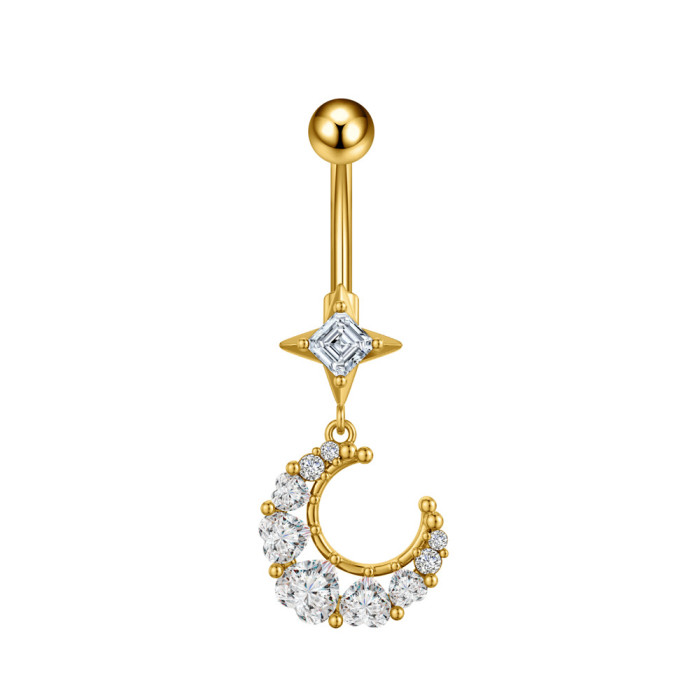 European and American Cross-Border New Stainless Steel Zircon Belly Button Ring Fashionable Personality Oil Drop Micro-Inlaid Belly Button Ring Belly Button Stud
