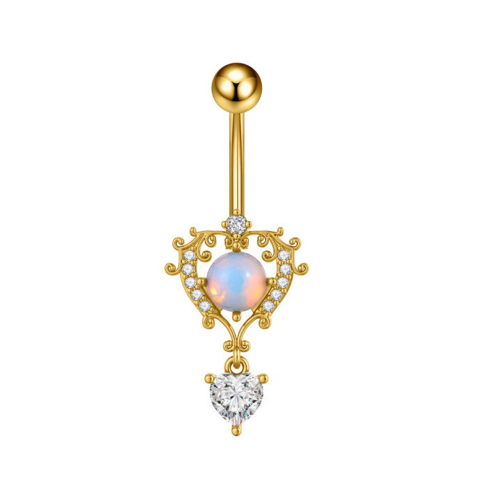 European and American Cross-Border New Stainless Steel Zircon Belly Button Ring Fashionable Personality Oil Drop Micro-Inlaid Belly Button Ring Belly Button Stud