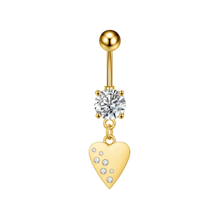 Cross-Border New Heart-Shaped Series Navel Ring Stainless Steel Micro-Inlaid Zircon Navel Stud Piercing Jewelry Online Wholesale