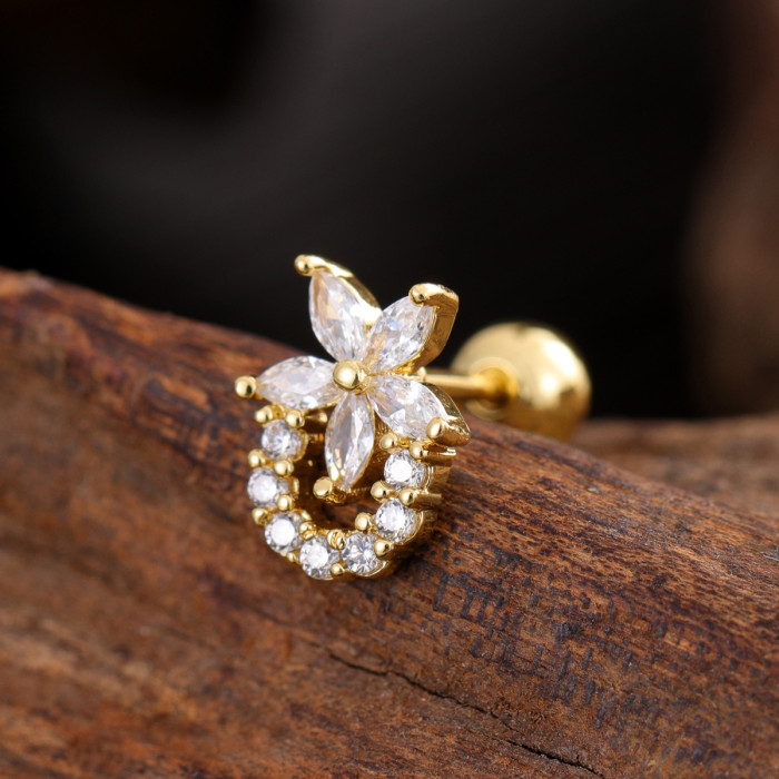 Stainless Steel Rod Copper Micro Inlaid Zircon Ear Bone Studs Exquisite Simple Cross-Border Ear Studs Piercing Jewelry 0.8*6*4mm