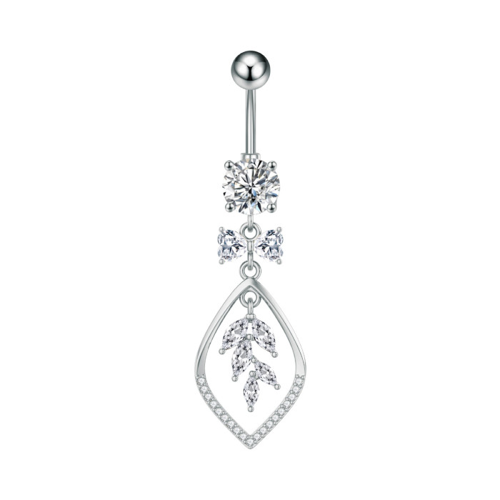 Cross-Border New Stainless Steel Belly Button Ring Long Zirconia Pendant Belly Button Ring Personalized Exquisite Piercing Jewelry Wholesale