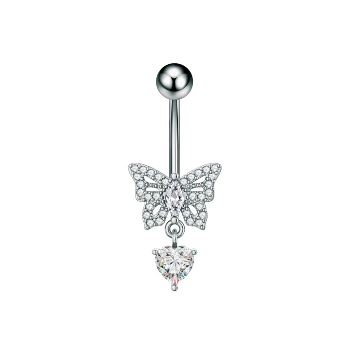 Cross-Border E-commerce New Navel Ring Heart-Shaped Zircon Navel Stud Butterfly Bee Piercing Navel Button In Stock Sale