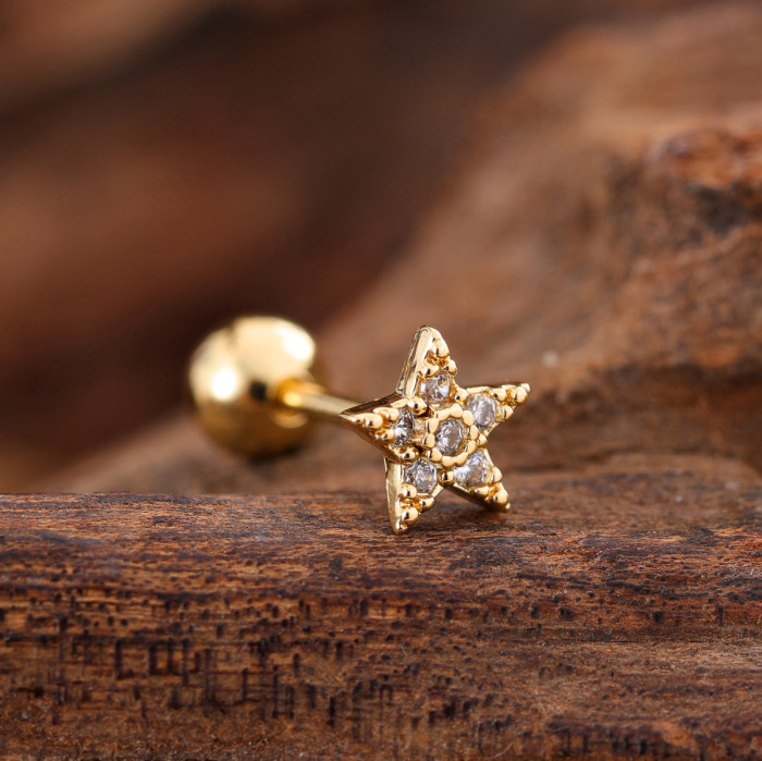Stainless Steel Zircon Ear Bone Stud Creative Fashion Micro-Inlaid Ear Stud Piercing Jewelry 0.8*6*4mm, Earrings