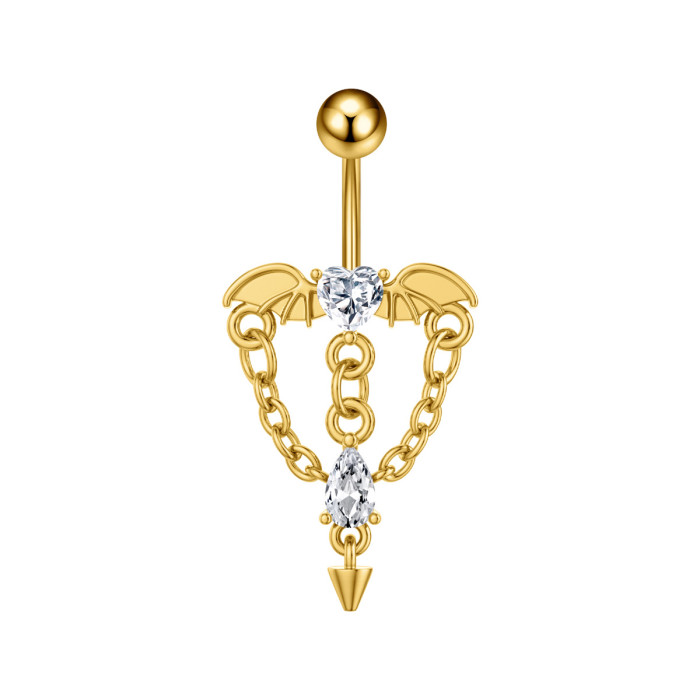 Cross-Border E-commerce New Stainless Steel Belly Button Ring Heart-Shaped Zircon Micro-Inlaid Marquise Chain Belly Button Piercing Jewelry