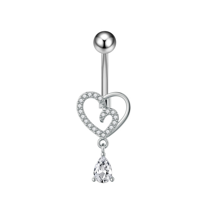 Cross-Border E-commerce New Pearl Heart-Shaped Snake Cross Pink Zircon Belly Button Ring Stainless Steel Zircon Belly Button Stud