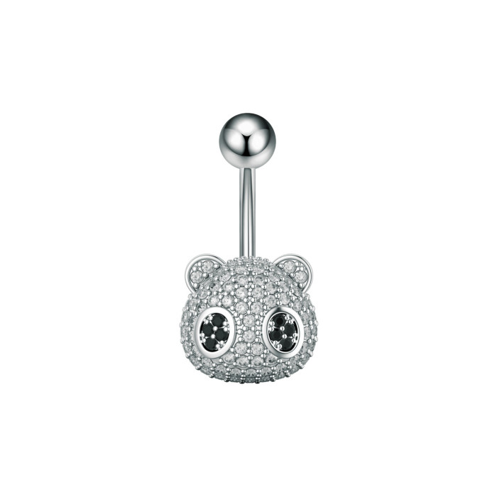 Cross-Border Stainless Steel Belly Button Ring Zircon Micro-Inlaid Little Panda Round Small Water Drop Personality Belly Button Piercing Jewelry