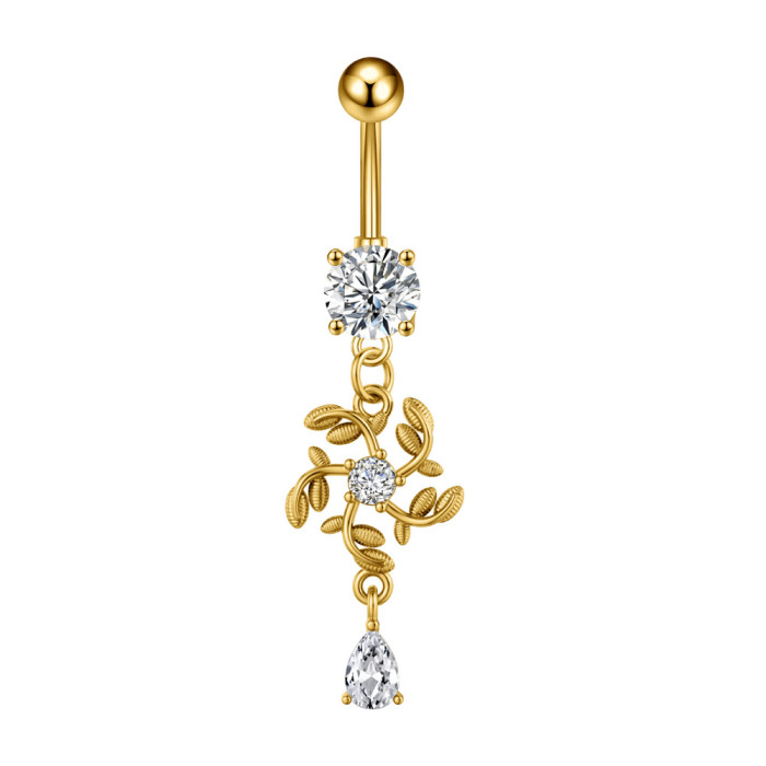 Cross-Border Belly Button Ring New Heart Cherry Pearl Moon Pentagram Full Zircon Butterfly Zircon Stainless Steel Belly Button Ring