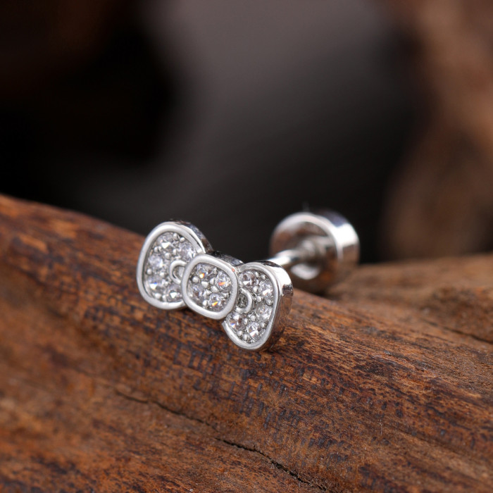Stainless Steel Rod Copper Micro Inlaid Zircon Ear Bone Studs Exquisite Simple Cross-Border Ear Studs Piercing Jewelry 0.8*6*4mm