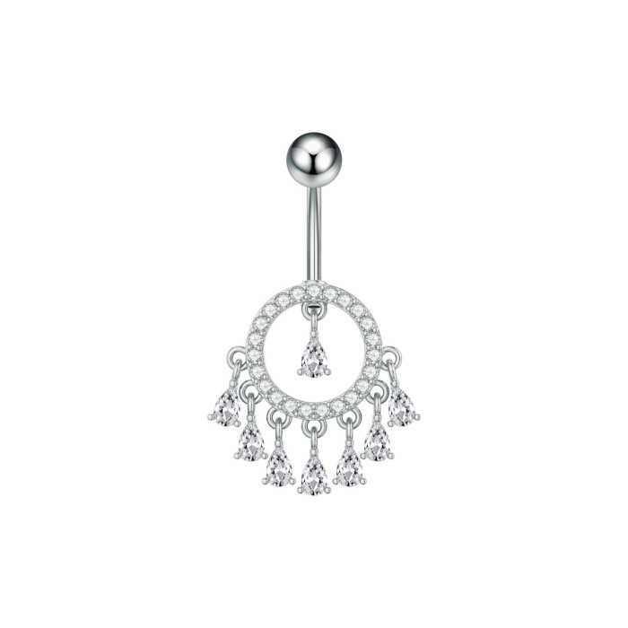 Cross-Border Stainless Steel Belly Button Ring Zircon Micro-Inlaid Little Panda Round Small Water Drop Personality Belly Button Piercing Jewelry