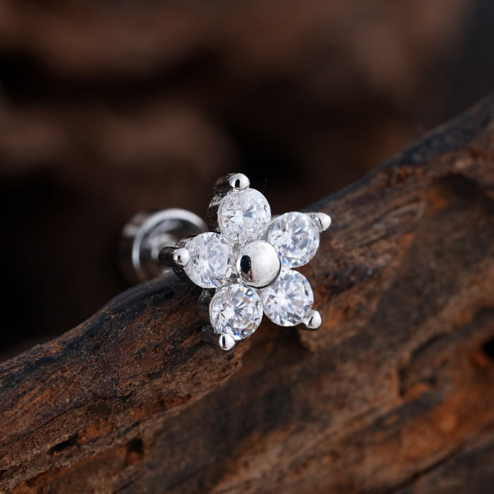 Cross-Border Minimalist Niche Micro Inlaid Zircon Ear Bone Studs Exquisite Real Gold Plated Ear Studs Piercing Jewelry 0.8*6*4mm