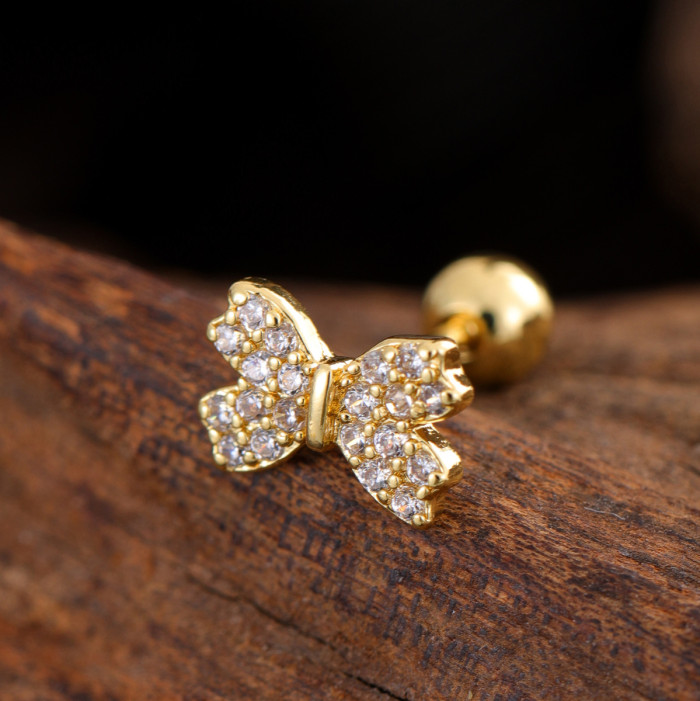 Stainless Steel Rod Copper Micro Inlaid Zircon Ear Bone Studs Exquisite Simple Cross-Border Ear Studs Piercing Jewelry 0.8*6*4mm