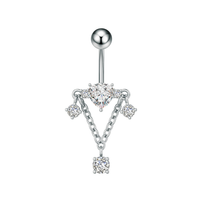 Cross-Border E-commerce New Stainless Steel Belly Button Ring Heart-Shaped Zircon Micro-Inlaid Marquise Chain Belly Button Piercing Jewelry