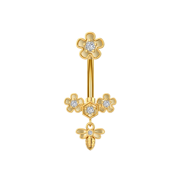 Cross-Border E-commerce New Navel Ring Heart-Shaped Zircon Navel Stud Butterfly Bee Piercing Navel Button In Stock Sale