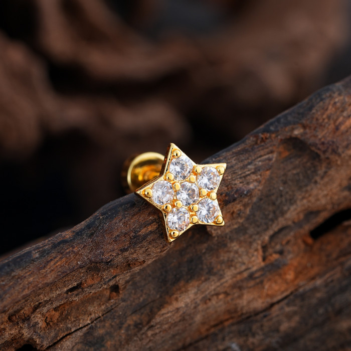 Cross-Border Minimalist Niche Micro Inlaid Zircon Ear Bone Studs Exquisite Real Gold Plated Ear Studs Piercing Jewelry 0.8*6*4mm