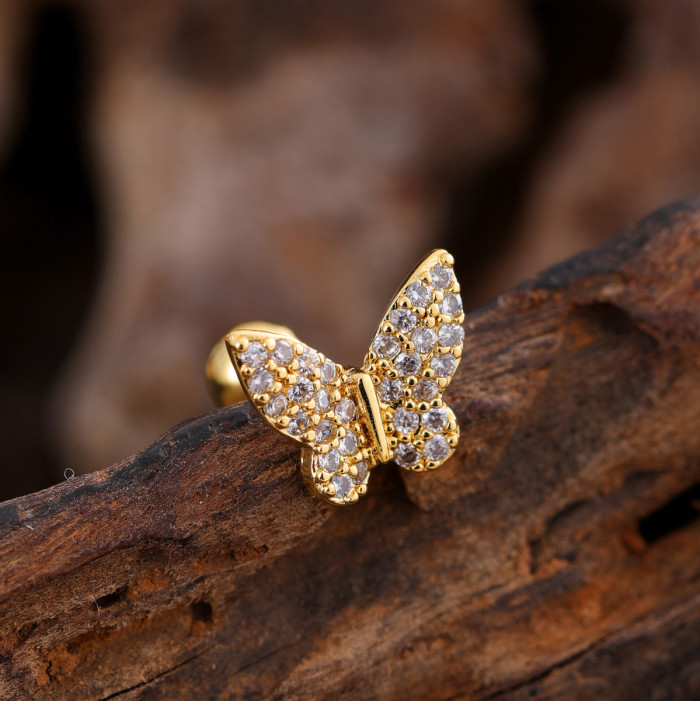Minimalist Personality Stainless Steel Zircon Ear Bone Studs Exquisite Small Micro Inlaid Ear Studs Piercing Jewelry 0.8*6*4mm