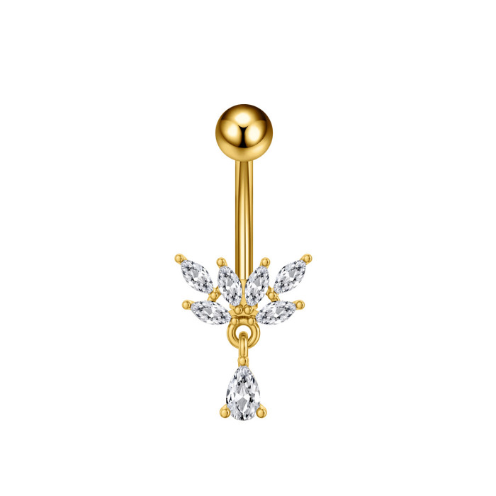Cross-Border E-commerce New Navel Ring Heart-Shaped Zircon Navel Stud Butterfly Bee Piercing Navel Button In Stock Sale