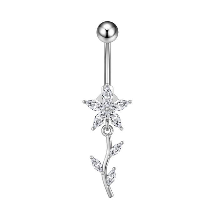 European and American Cross-Border New Stainless Steel Zircon Belly Button Ring Butterfly Chain Horse Eye Five-Leaf Flower Belly Button Stud Belly Button Ring