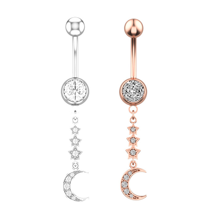European and American Style Eye Moon Belly Button Ring Creative Zircon Navel Ring Piercing Jewelry