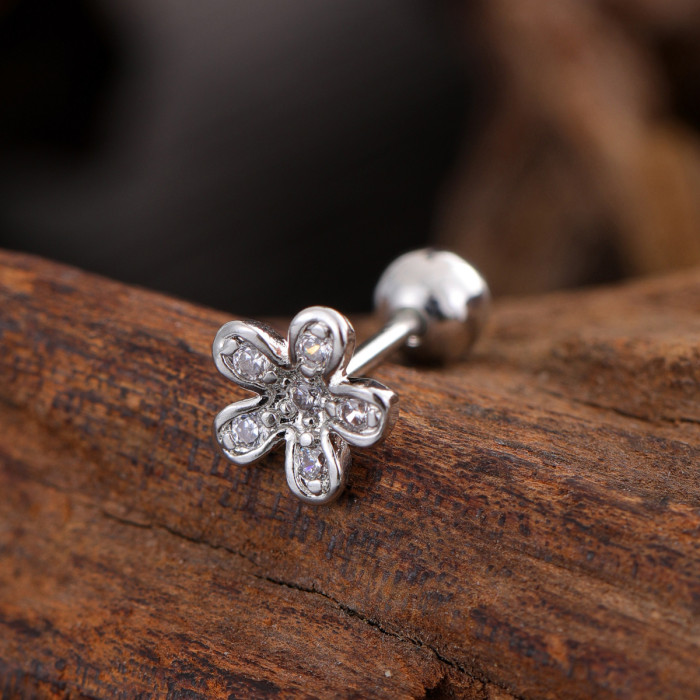 Stainless Steel Rod Copper Micro Inlaid Zircon Ear Bone Studs Exquisite Simple Cross-Border Ear Studs Piercing Jewelry 0.8*6*4mm