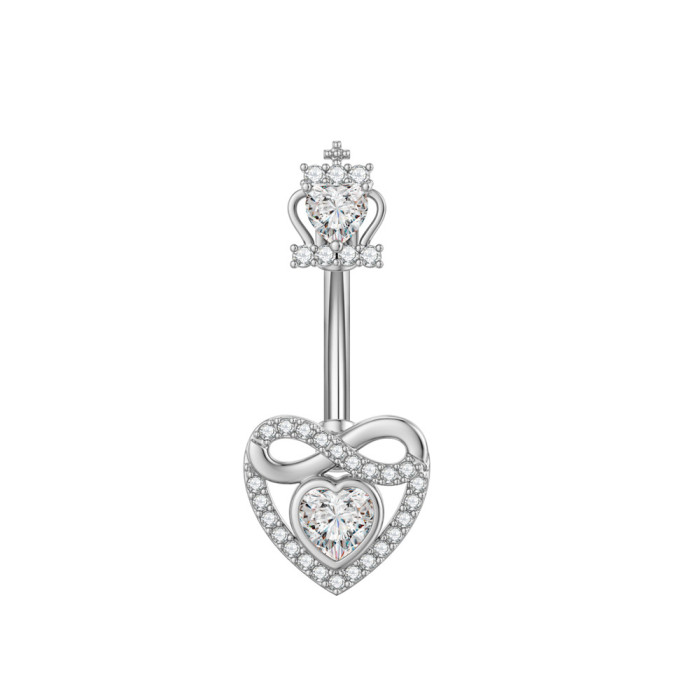 European and American Cross-Border New Stainless Steel Zircon Navel Ring Crown Cherry Butterfly Zircon Micro-Inlaid Navel Ring Navel Stud