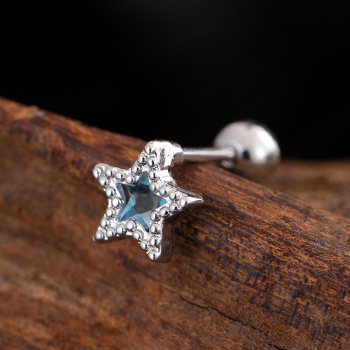 Stainless Steel Rod Copper Micro Inlaid Zircon Ear Bone Studs Exquisite Simple Cross-Border Ear Studs Piercing Jewelry 0.8*6*4mm
