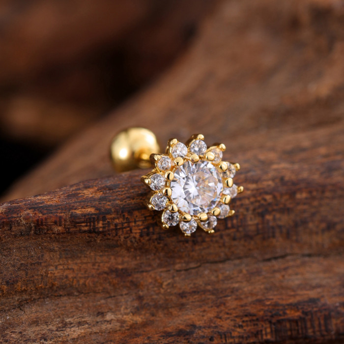 Stainless Steel Zircon Ear Bone Stud Creative Fashion Micro-Inlaid Ear Stud Piercing Jewelry 0.8*6*4mm, Earrings