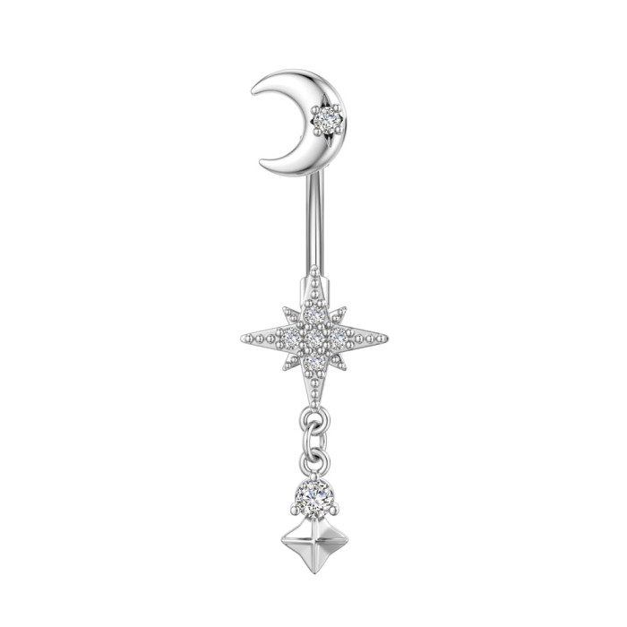 European and American Cross-Border New Stainless Steel Zircon Navel Ring Crown Cherry Butterfly Zircon Micro-Inlaid Navel Ring Navel Stud